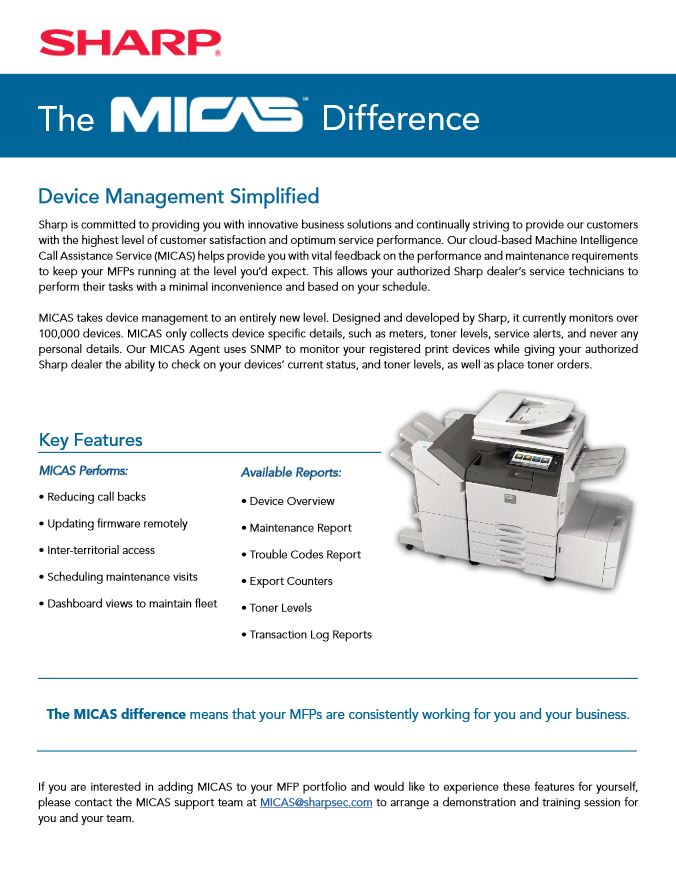 Sharp MICAS Service Application - Specialty Business Solutions